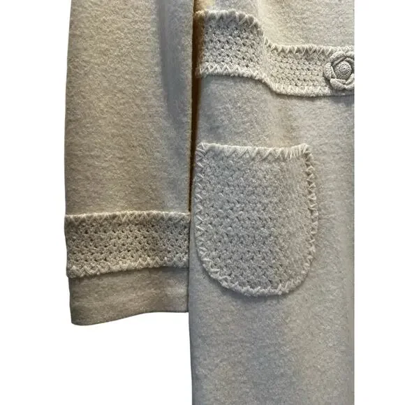 VTG Classiques Entier Cream Merino Wool Jacket Crochet Floral Buttons Size M - Picture 4 of 12